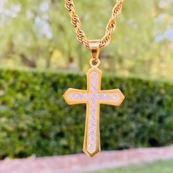MEN”S SOLID 14K GOLD FILLED CROSS ICE OUT