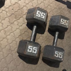  55lb Cast Iron Hex Dumbbells 
