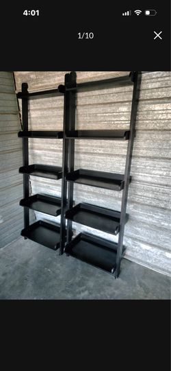 TWO LEANING HEAVY DUTY BLACK SHELVES