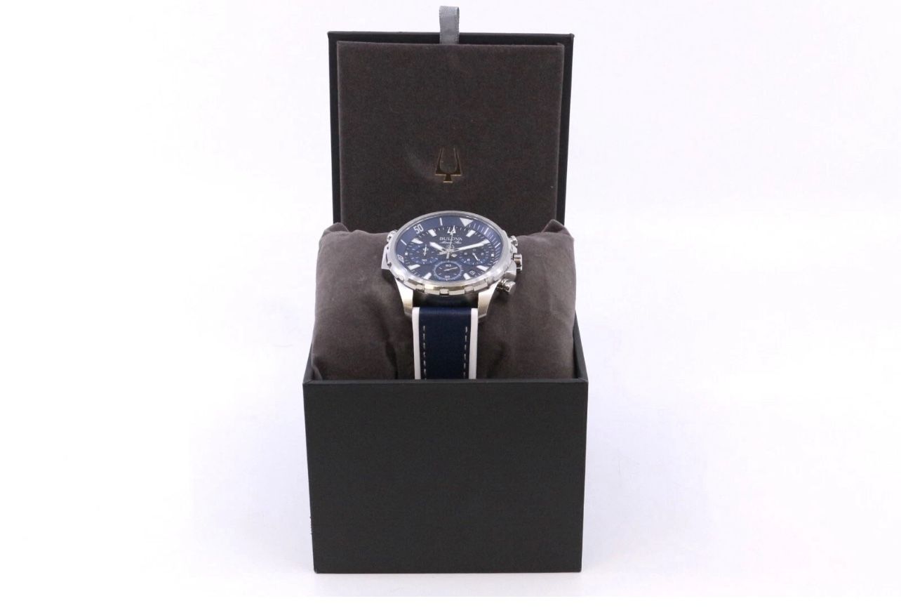 Bulova Marine Star Blue Dial Silicone Strap Men's 43mm Quartz Watch 96B287