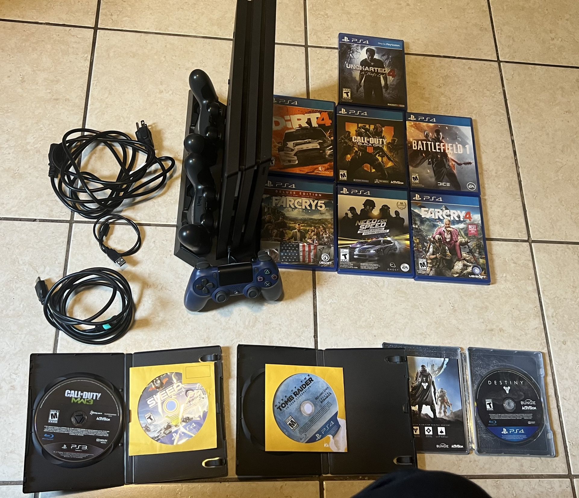 PS4 Pro 1tb With Games, 3 Controllers & Charging Dock