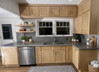 Log hanging cabinet shelf kitchen