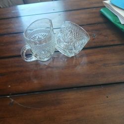 Antique Clear Pressed Glass Creamer And Sugar Bowl