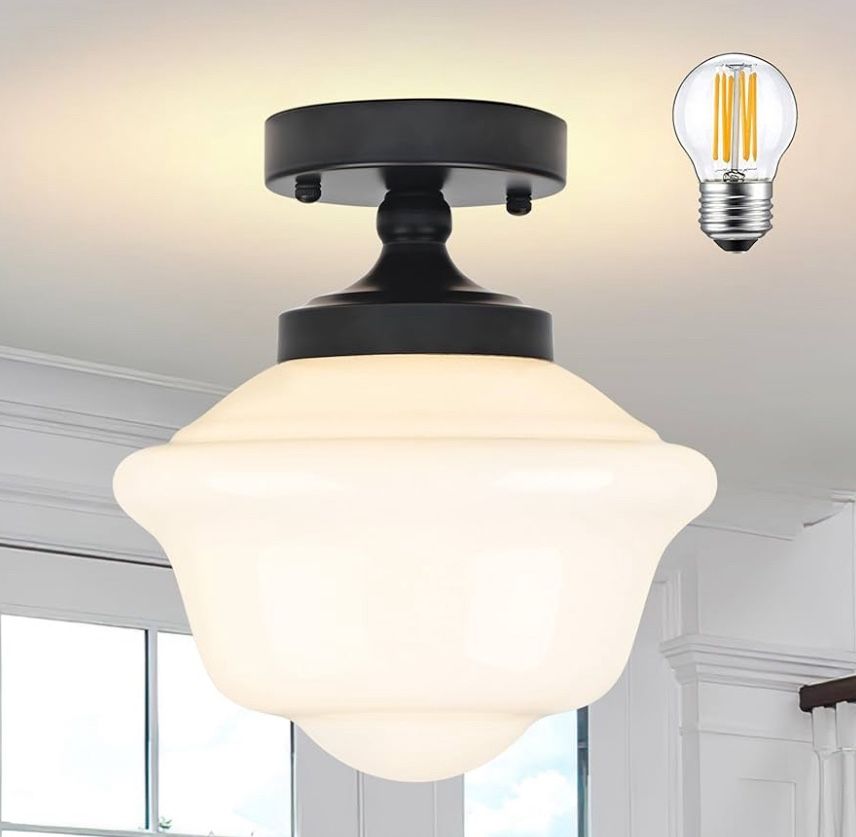8" Schoolhouse Light Fixtures Ceiling Black Schoolhouse Lights Fixture Mid Century Light Fixtures Milk Glass Lights Fixture Semi Flush Mount Ceiling f