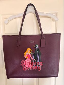 Coach x Disney Sleeping Beauty Maleficent Aurora Tote Bag Purple Leather CG161