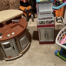 Kids Play Kitchen And Cart 