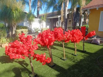 Artificial Red Cherry Blossom Trees Table Centerpieces 4 feet tall