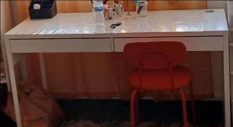 White Desk with Drawer and Chair