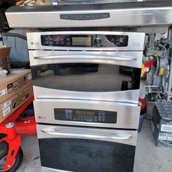 GE Profile Built-In Combination MicrowaveOven And Wall Oven With Kitchen Hood In Stainless Steel All For $1900