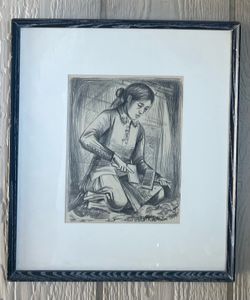 1950s Listed Artist Mac Schweitzer Offset Lithograpy Navajo Woman