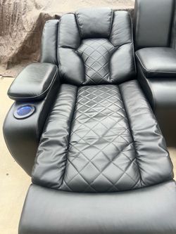 panther Black Leather Power Reclining Home Theater Loveseat with LED Cup Holders, Console & USB Connections