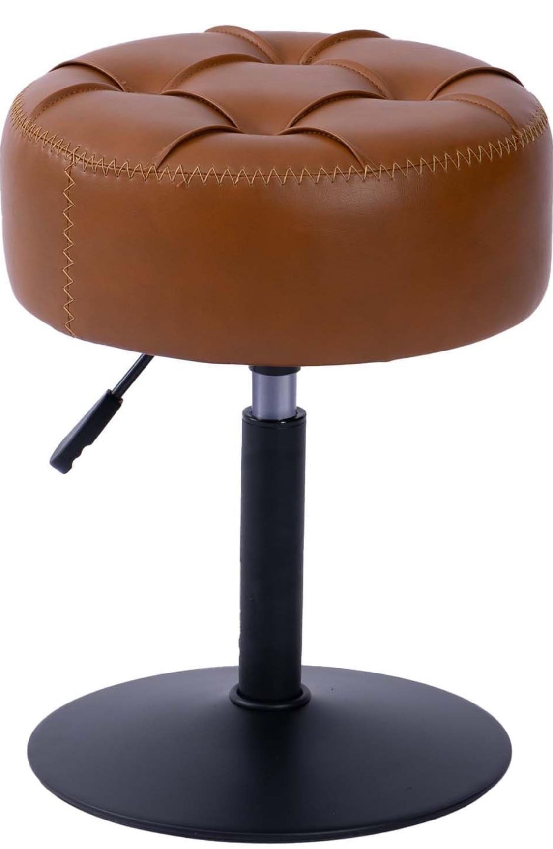 Adjustable Vanity Stool, 360°Swivel Vanity Chair Stool for Makeup Room, Black Stool Chair for Vanity, Small Faux Leather Vanity Stool for Bathroom, Li