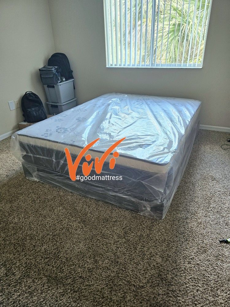 QUEEN PILLOW TOP MATTRESS WITH BOX SPRING 2PC. BED FRAME ISN'T AVAILABLE