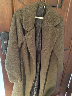 Long Olive Teddy Bear Jacket size small