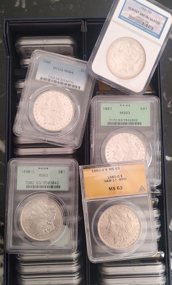 Box Of Graded Morgan Silver Dollars