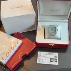 Moissanite Stones C gray Dial Vvs 28ct Silver WATCH PASSES DIAMOND TESTER 