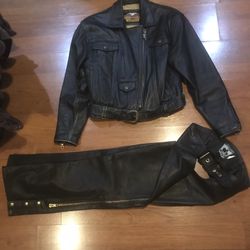 Woman’s Leather Riding Jacket And Chaps