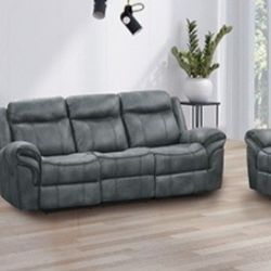 Brand New Grey Leather Reclining 3pc Sofa Set 