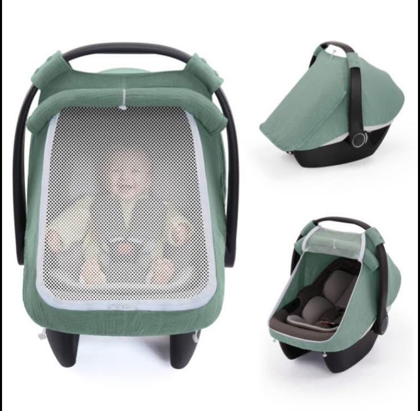 Blissful Diary Baby Car Seat Cover, Extra Large Mesh Window, Breathable Muslin Cotton, Infant