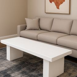 Modern Solid Wood Coffee Table – Rectangular Design for Living Room, TV Stand, Console, or Entryway White