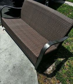 Wicker Patio Bench With Aluminum Arms