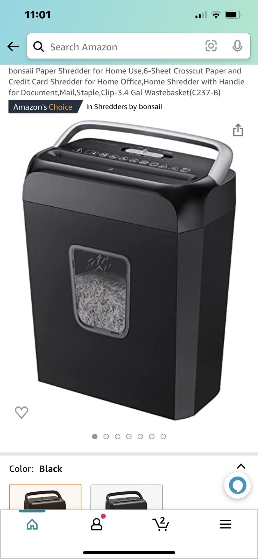 bonsai Paper Shredder for Home Use,6-Sheet Crosscut Paper and Credit Card Shredder for Home Office,Home Shredder with Handle for Document, Mail, Stapl