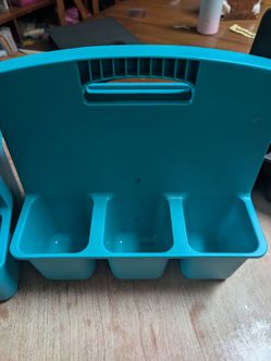 Teal and black Plastic Caddy Organizer with Handle