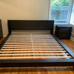 Hardwood kind size bed frame and nightstand