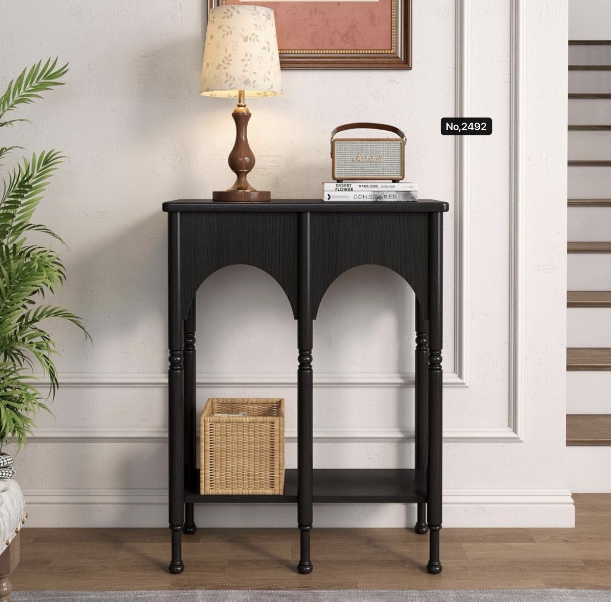 Console Table with Storage Shelf, 28" Small Entryway Table with Roman-Style Legs, Wooden Sofa Table Retro 2-Tier for Living Room, Hallway, Black
