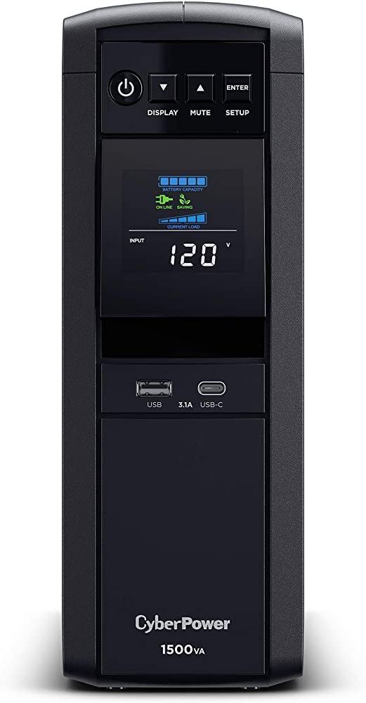 CyberPower CP1500PFCLCD PFC Sinewave UPS System, 1500VA/1000W, 12 Outlets, AVR, Mini Tower