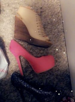 beige pink and glitter black heels size 9