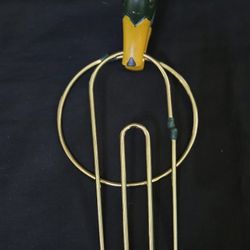 Whimsical! Wooden Double Duck Head Tie Belt Scarf Hanger/Organizer Vtg GreenGold