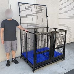 New in Box $280 Large 49” Heavy-Duty Folding Dog Crate 49x38x43” Double-Door Cage Kennel w/ Divider