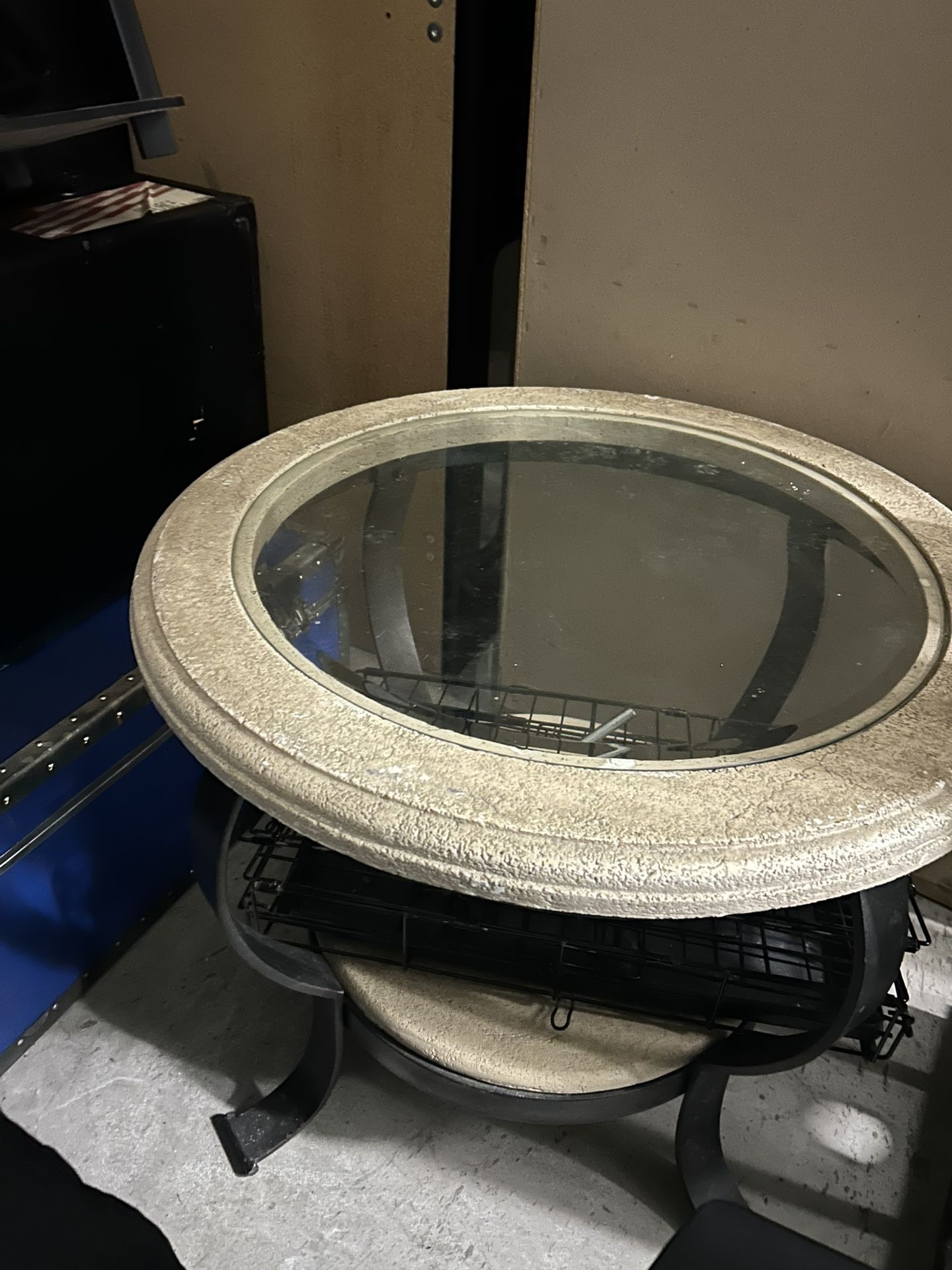 Large Center Glass And Stone Table With Smaller Side Table