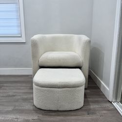 Modern Bouclé Accent Chairs with Ottomans – Set of 2