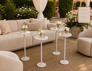 Set Of 4 Side Tables Outdoor Round Drink Tables Coffee Roostertail Table with Marble Base Small Pedestal Side Table for Patio Sofa Couch Chair 24 Tall