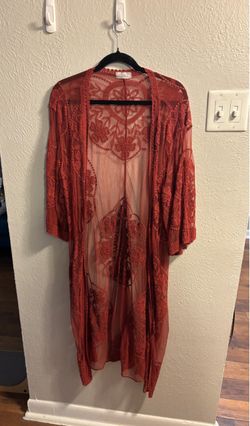 Free People Red Lace Floral Coverup