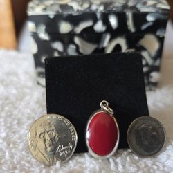 Silver ,Red Stone ,Medallion 