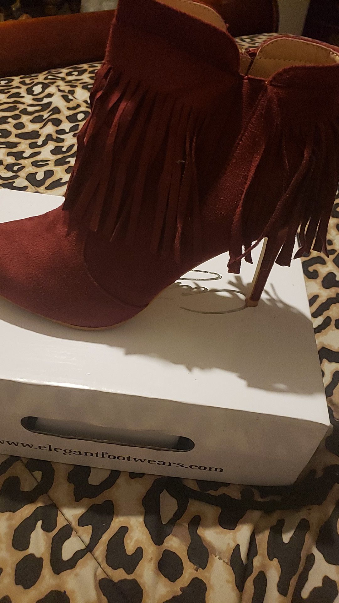 Maroon Suede Fringe Ankle Boots