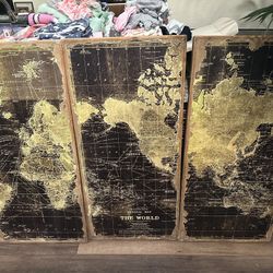 Stanford Wood World Map Wall Décor Set