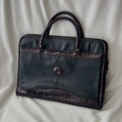 👜 Brown & Black Faux Leather Croc Embossed Briefcase Laptop Tote Bag