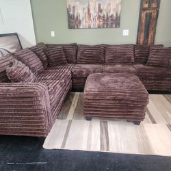 Brand New Byers Market Wham Chocolate Thick Corduroy 2pc Full Lenth Sectional & Ottoman Sets