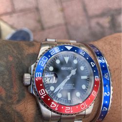 Automatic Seiko.   Pepsi Ceramic Bezel One Of Kind Left Hand Moded