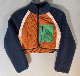 Vtg Style Zara Colorblock Quilted Cropped Fleece Teddy Jacket Women's M