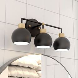 Modern Bathroom Wall Light – 3-Light Black with Brass Finish