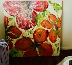 2 Large Floral Canvas Paintings