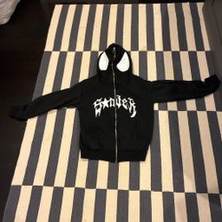 Sp5der Black Zip-Up Hoodie