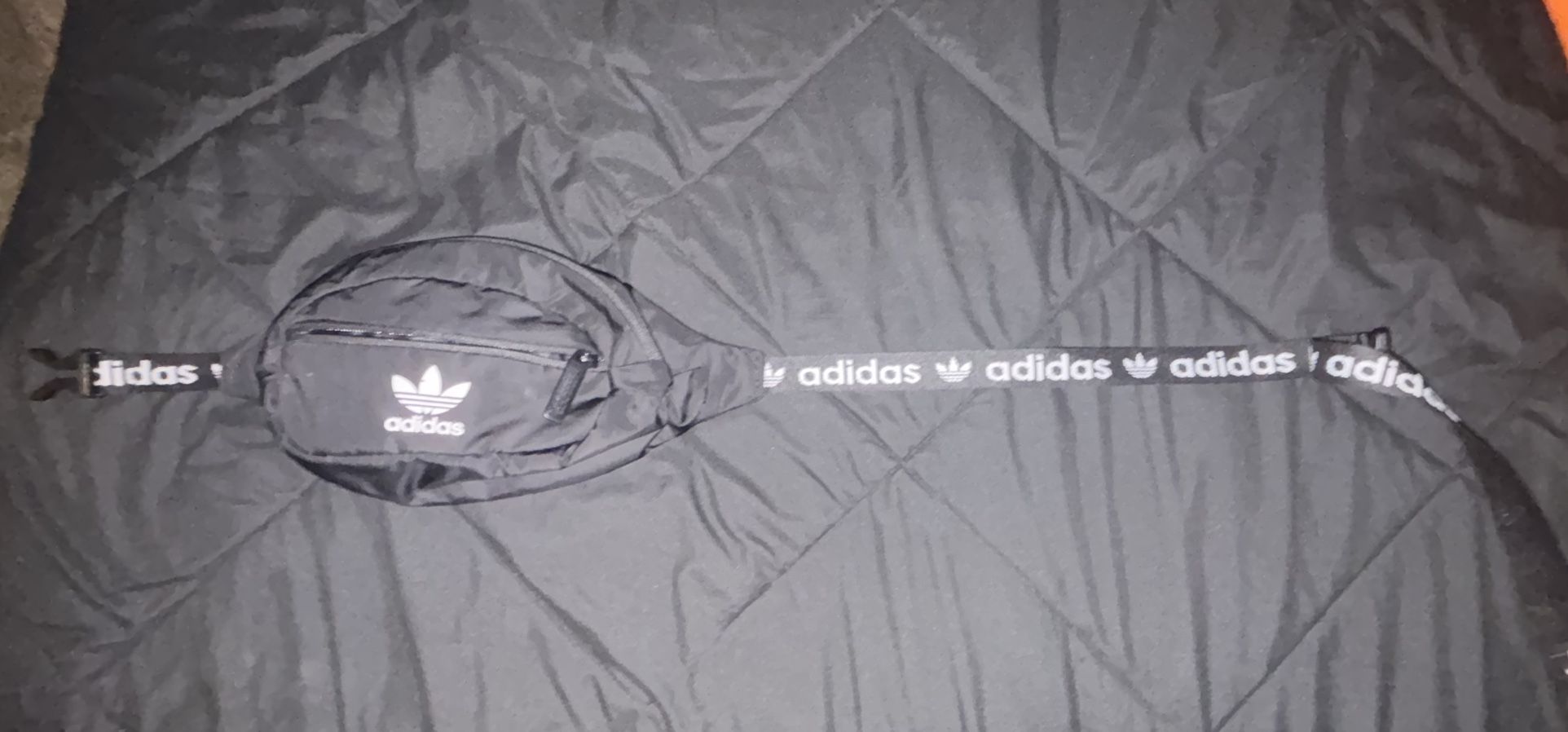 Adidas Fanny Pack black white lettering.