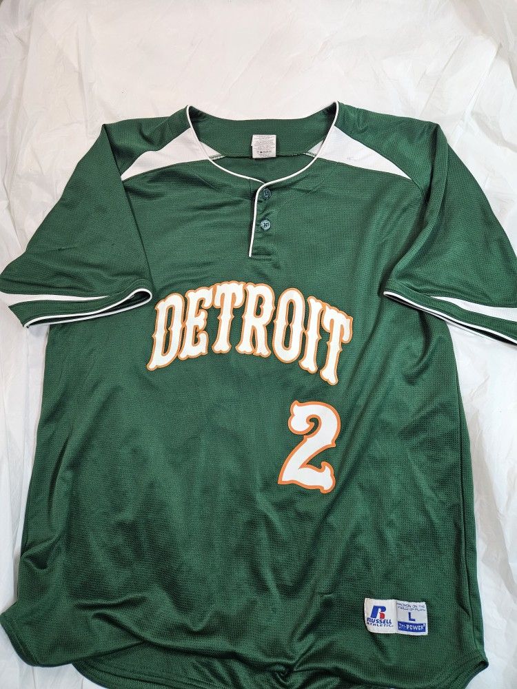 Russell Athletic Powers green and white "DETROIT 2" baseball jersey Size L