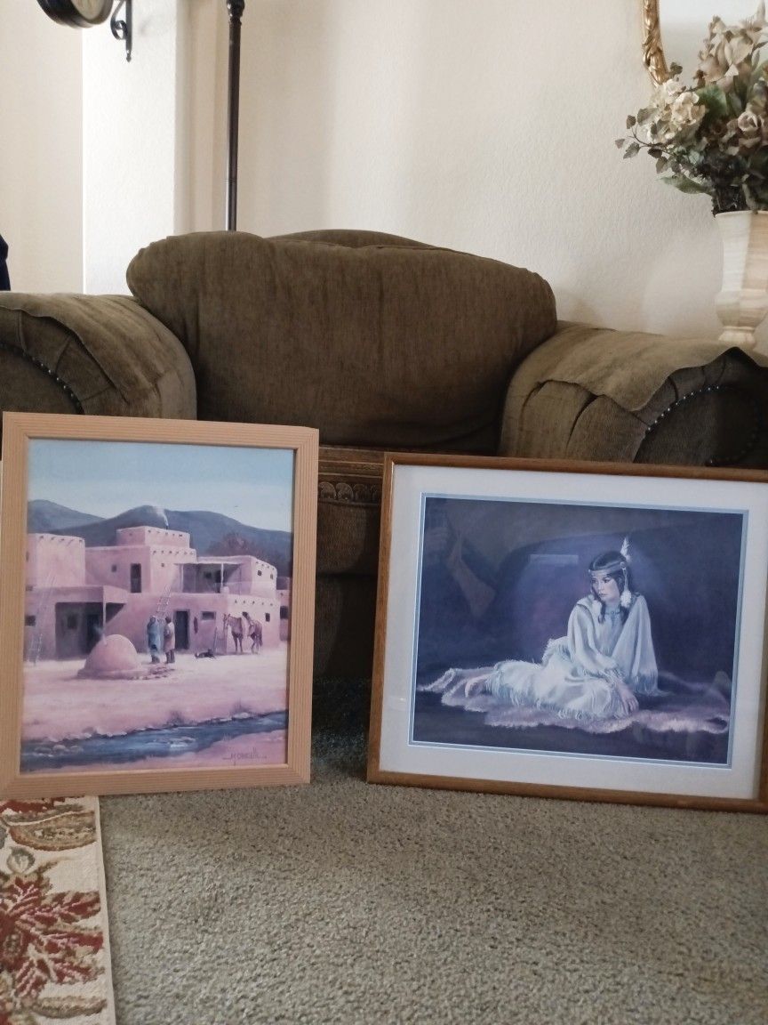   Set Of Two /Vintage Native Portraits, Artist M. Caroselli